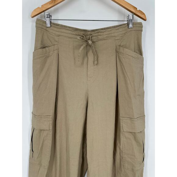 Athleta Paradise Straight Leg Cargo Pants Drawstring Waist Linen Blend Flax, NWT - Picture 6 of 14